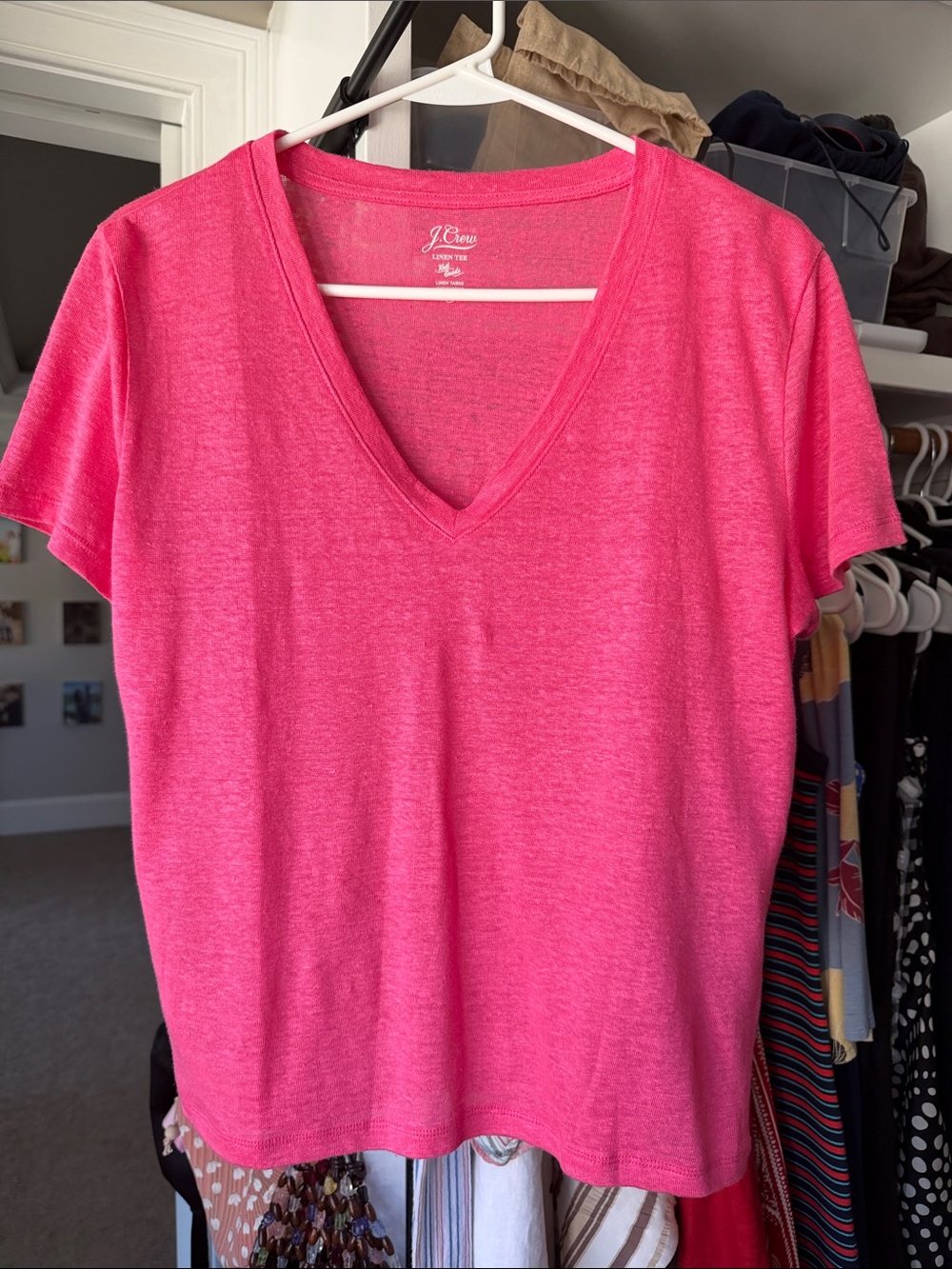 J. Crew LINEN Short Sleeve V-Neck Tee in Pink